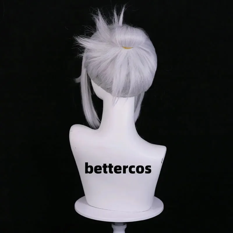 CyGame Valorant Jett شعر مستعار تأثيري جيت فضي أبيض فضي رمادي شعر مستعار مقاومة للحرارة الاصطناعية خصلات الشعر المستعار + قبعة شعر مستعار