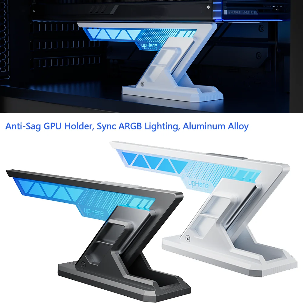 Aluminum Alloy ARGB GPU Support Bracket, Magnetic Base Adjustable Height Anti-Sag GPU Holder, 5V 3Pin Aura Sync Graphics Card St