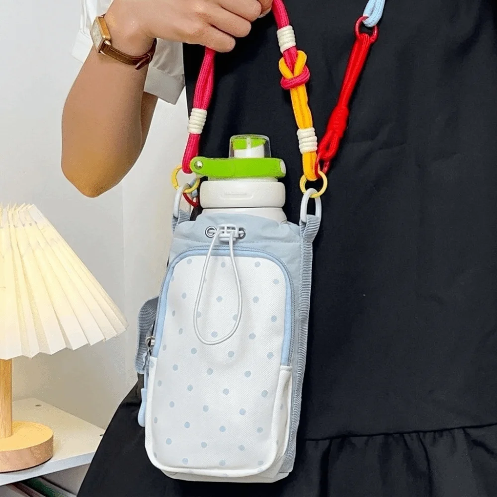 Colorful Rope Water Bottle Crossbody Bag Polka Dot Adjustable Strap Drawstring Sling Bag Durable Portable Mini Shoulder Purse