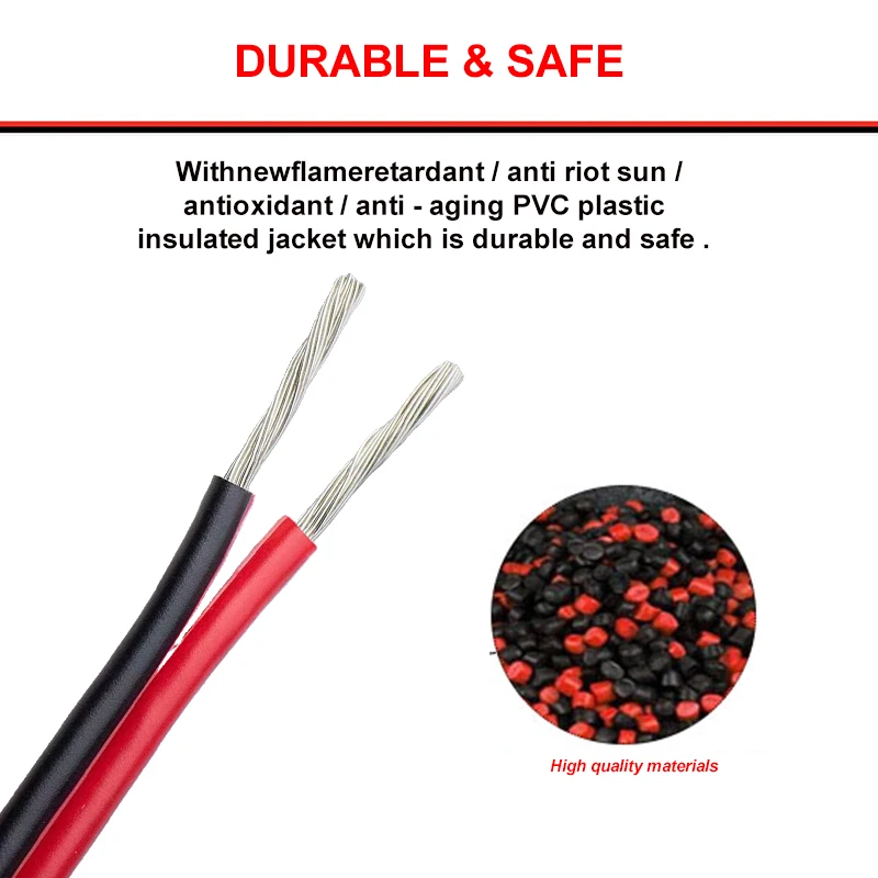 Cable de cobre puro estañado de 2 pines, cable de extensión trenzado de PVC rojo y negro para lámparas LED, 16AWG-30AWG, UL2468, 80 °C, 300V, conexión