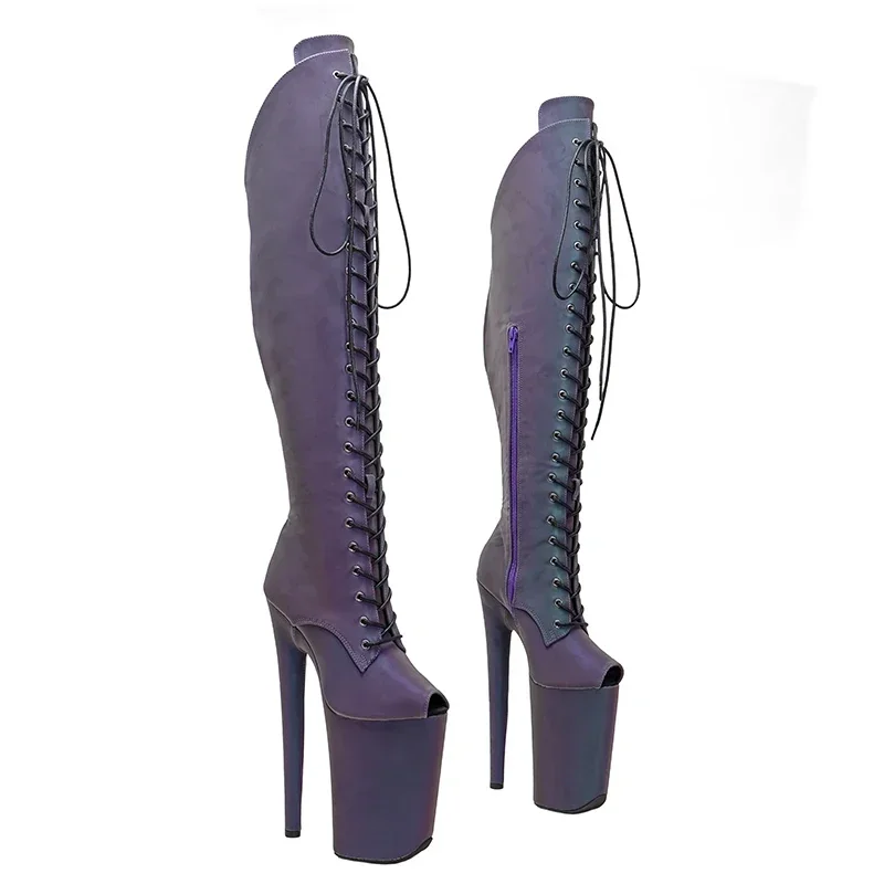 Leecabe 23CM/9 cali holograficzne górne buty do tańca na rurze z odkrytymi palcami wysokie obcasy buty do tańca na rurze