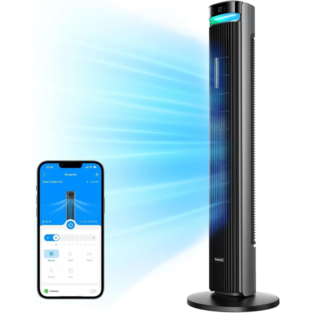 

42'' Tower Fan for Bedroom, Smart Floor Fans with 150° Adjustable Oscillating,APP & Voice Control,5 Modes 12 Speeds up to 26ft/s