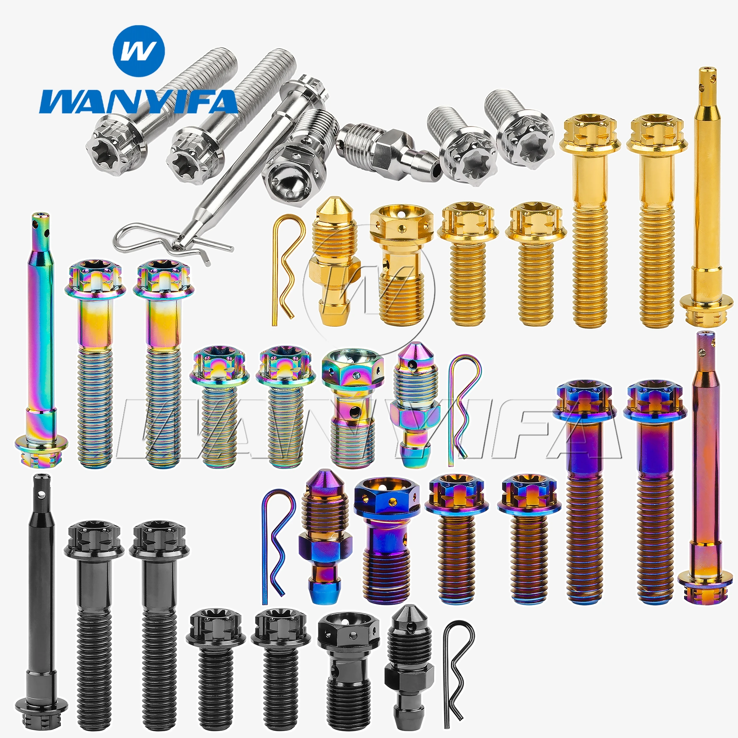 Wanyifa Titanium Bolt Caliper Bleed Nipple Banjo Caliper Pin M8 Torx Head Screws Caliper Set for Motorcycle Brembo Brake Caliper