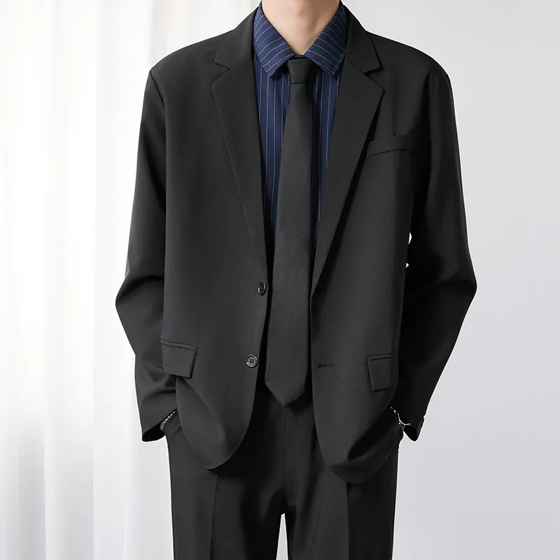 Korean Men's Casual Blazer Spring Autumn Simple Wrinkle-free Lapel Suit Jacket Fashion Commuting Male Versatile Coat