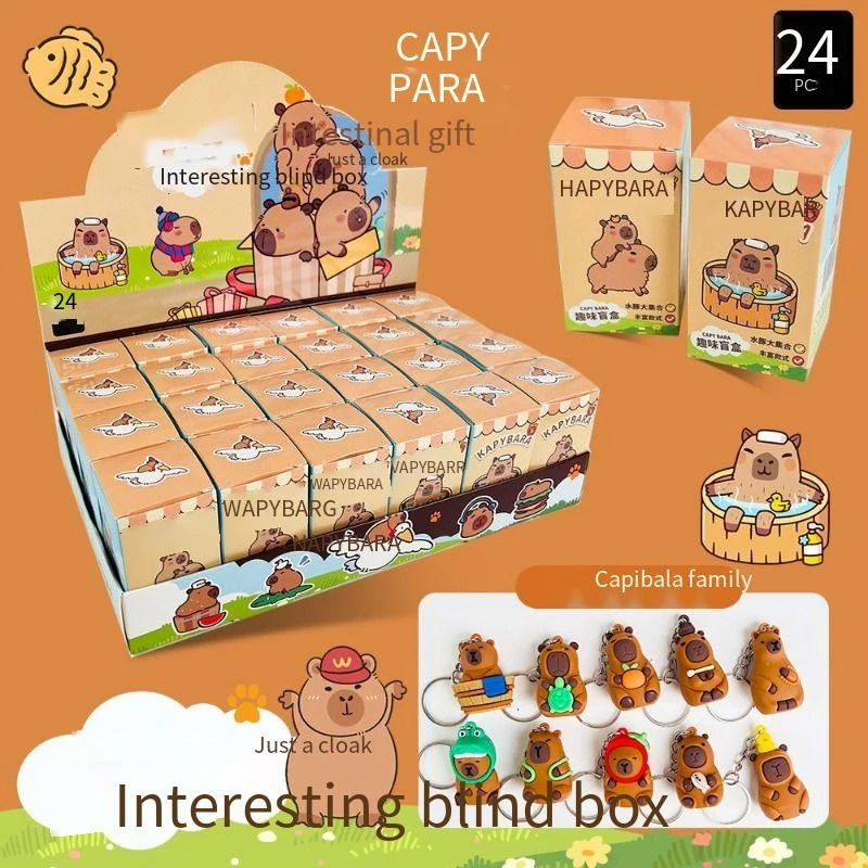 عشوائي 24 قطعة كابيبارا صندوق أعمى المفاتيح لطيف سنوت شيونغ تو صندوق غامض دمية قلادة حقيبة ظهره زينة صندوق أعمى اللعب