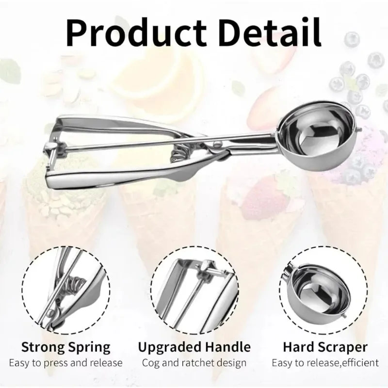3-Piece S/M/L Multi-style Ice Cream Scoops Stainless Steel Dual-Purpose Fruit Watermelon Spoon Ball Scoop Kitchen Accessories