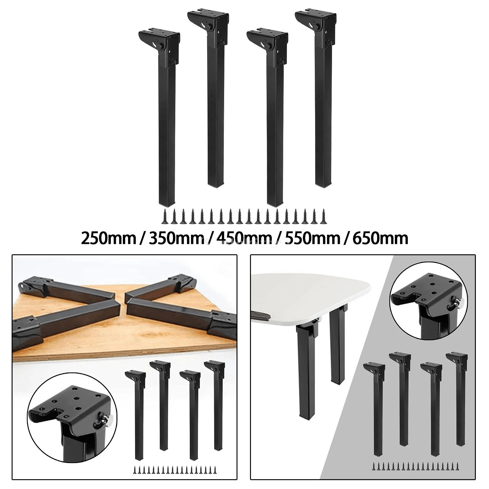 4pcs Folding Table Legs with Screws Foldable Chair Replacement Folding Support Feet for Travel Office Cafe Living Room Kitchen