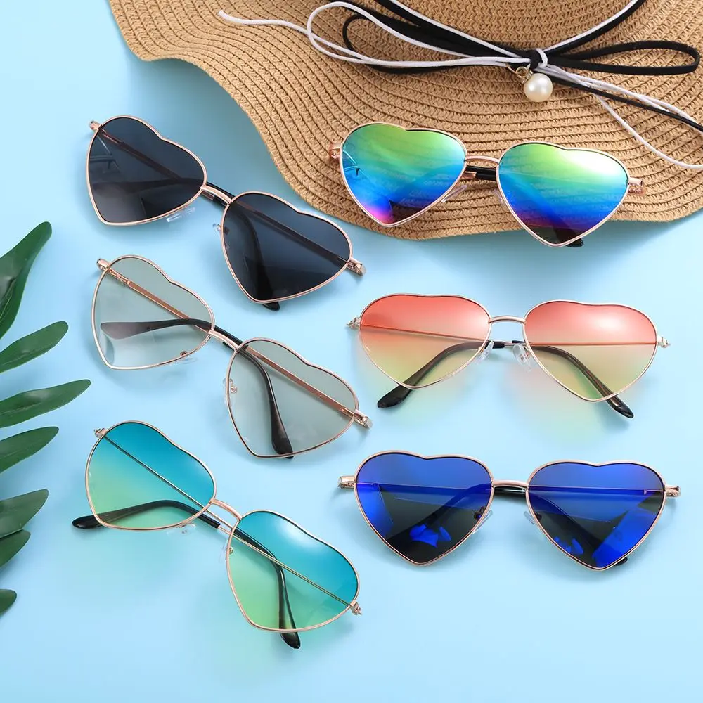 Fancy Dress Vintage UV 400 Ocean Lenses Metal Frame Sun Glasses Heart Shaped Sunglasses Gradient