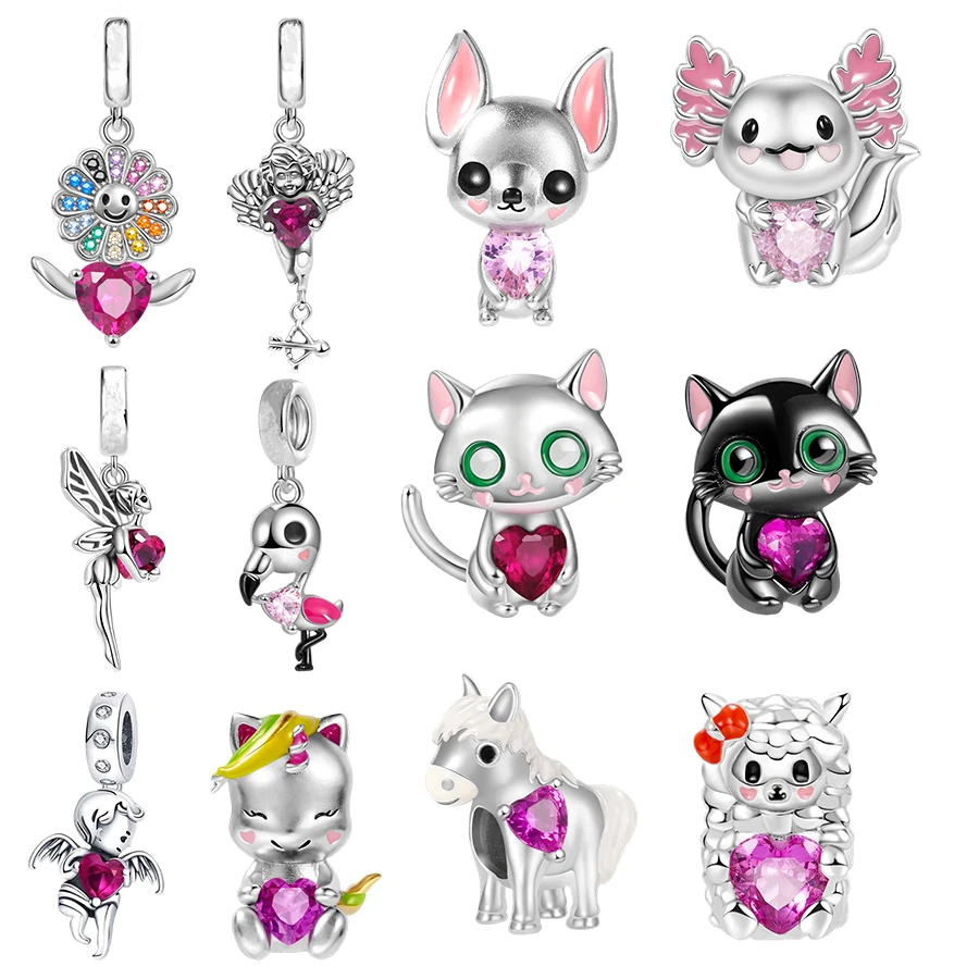 

Hot Sale Embraces yellow Heart Gem Jewelry Mexican Axolotl、Cat、Dog Charms Beads Fit Original Europeans Silver 925 Bracelet Gift