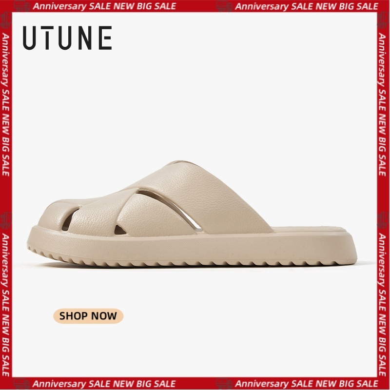UTUNE Women’s Summer EVA Slide Sandals Lightweight Non-Slip Woven Toe Slippers Soft Platform Open-Toe Indoor Outdoor Shoes