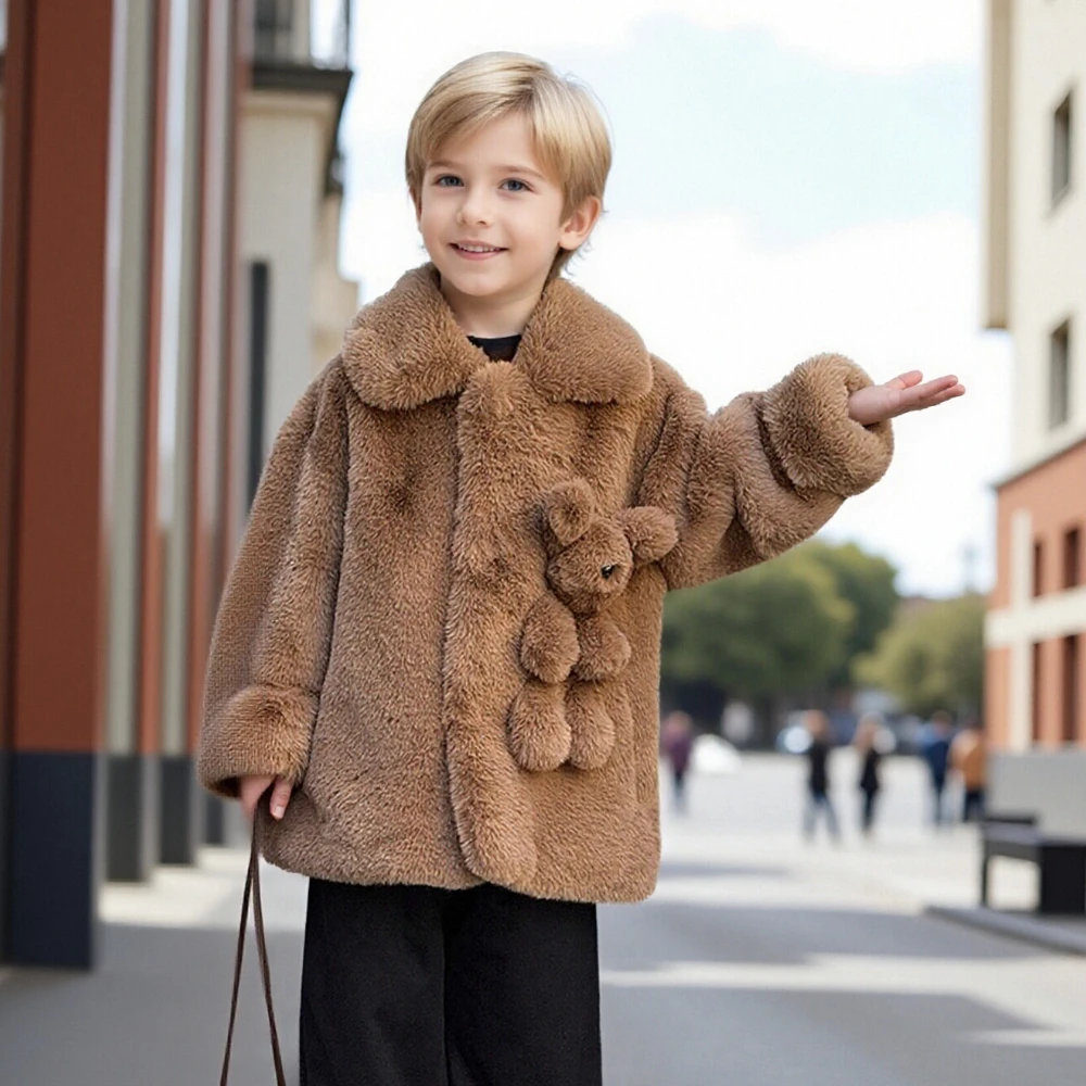 

Winter Teen Kids Faux Fur Coat Warm Long Plush Overcoat for Boys Girls Thick Windproof Outerwear School Children New Year Tops