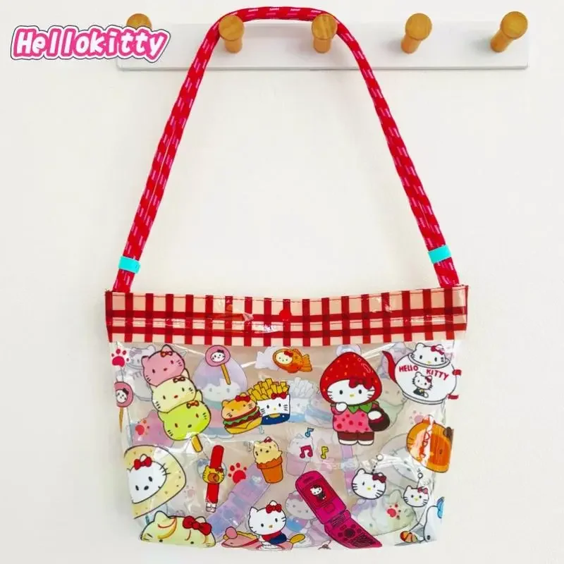 

Милая красная сумка-тоут из ПВХ с героями мультфильмов «Hello Kitty», прозрачная водонепроницаемая сумка на плечо большой вместимости для путешествий, плавания, пляжа