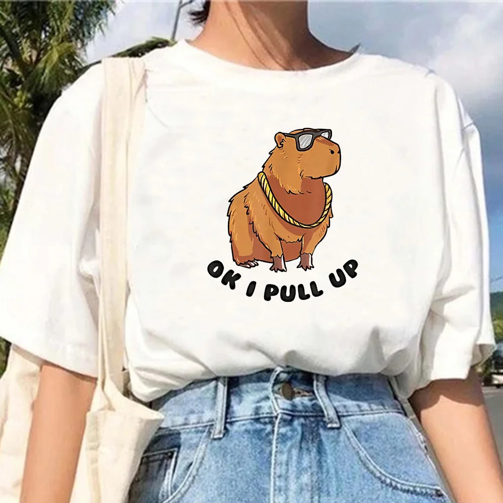 Capybara t-shirts women summer harajuku Tee female comic graphic harajuku clothing