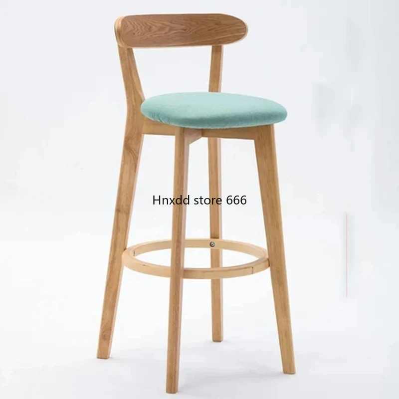 Solid Wood Dining Room Modern High Bar Stools Household Balcony Back Bar Chairs Front Desk Restaurant High Furniture HY50CT