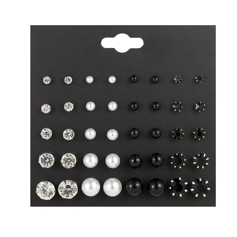 Charmsmic 20 Pairs/Set Small Rhinestone Stud Earrings For Women Girls Imtation Pearl Ear Jewelry Decoration New Year Gift