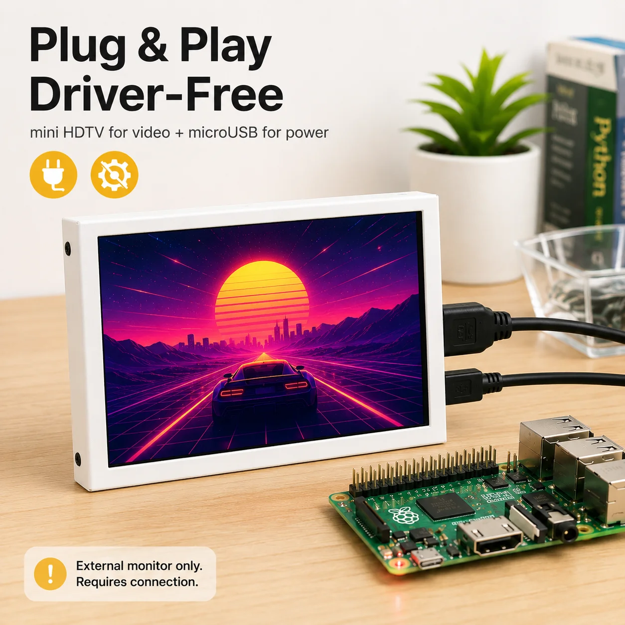 LESOWN 5 Inch Portable LCD Monitor White 800x480 HDTV Screen 60Hz for Raspberry Pi DIY PC Mini Second Display
