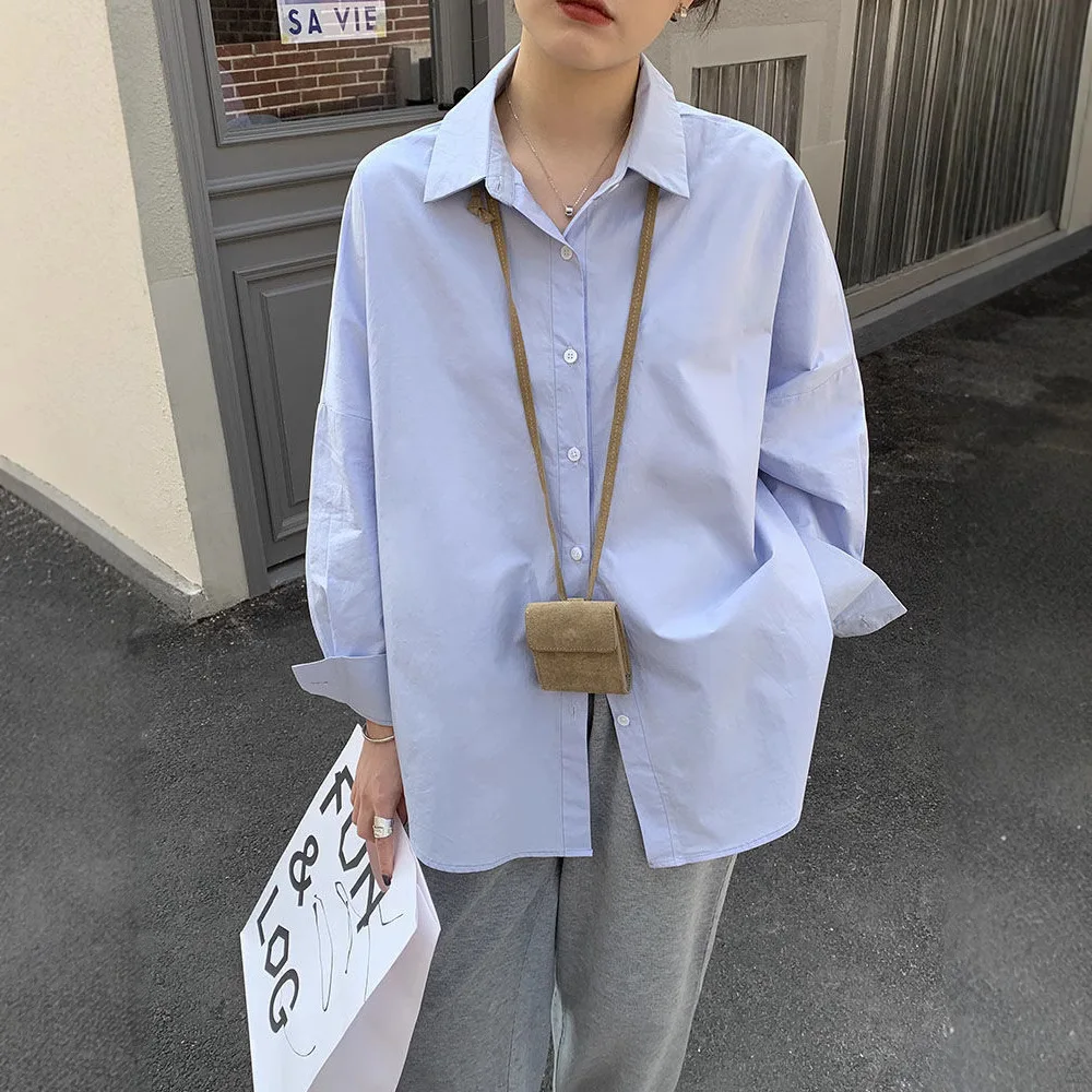 Spring and Autumn versatile fashion women long-sleeved Korean style loose and simple white shirt top with inner and outer layer