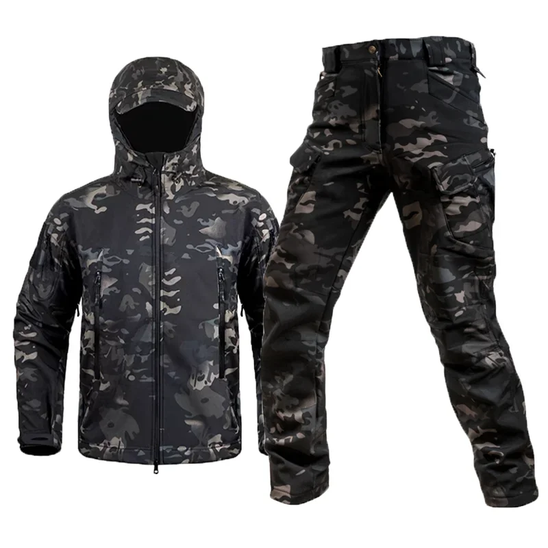 

Mens Camouflage Tactical Softshell Jacket & Pant Waterproof Outwear Coat Windbreaker Set Clothes