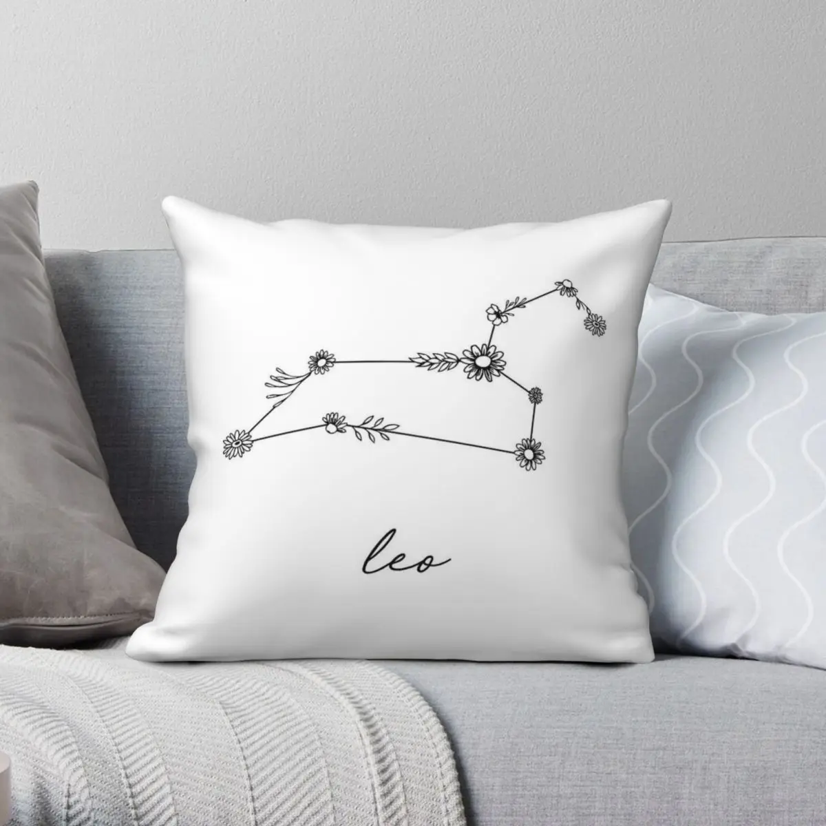 Leo Zodiac Constellation Square Pillowcase Polyester Linen Velvet Printed Zip Decor Sofa Seater Cushion Case 45x45