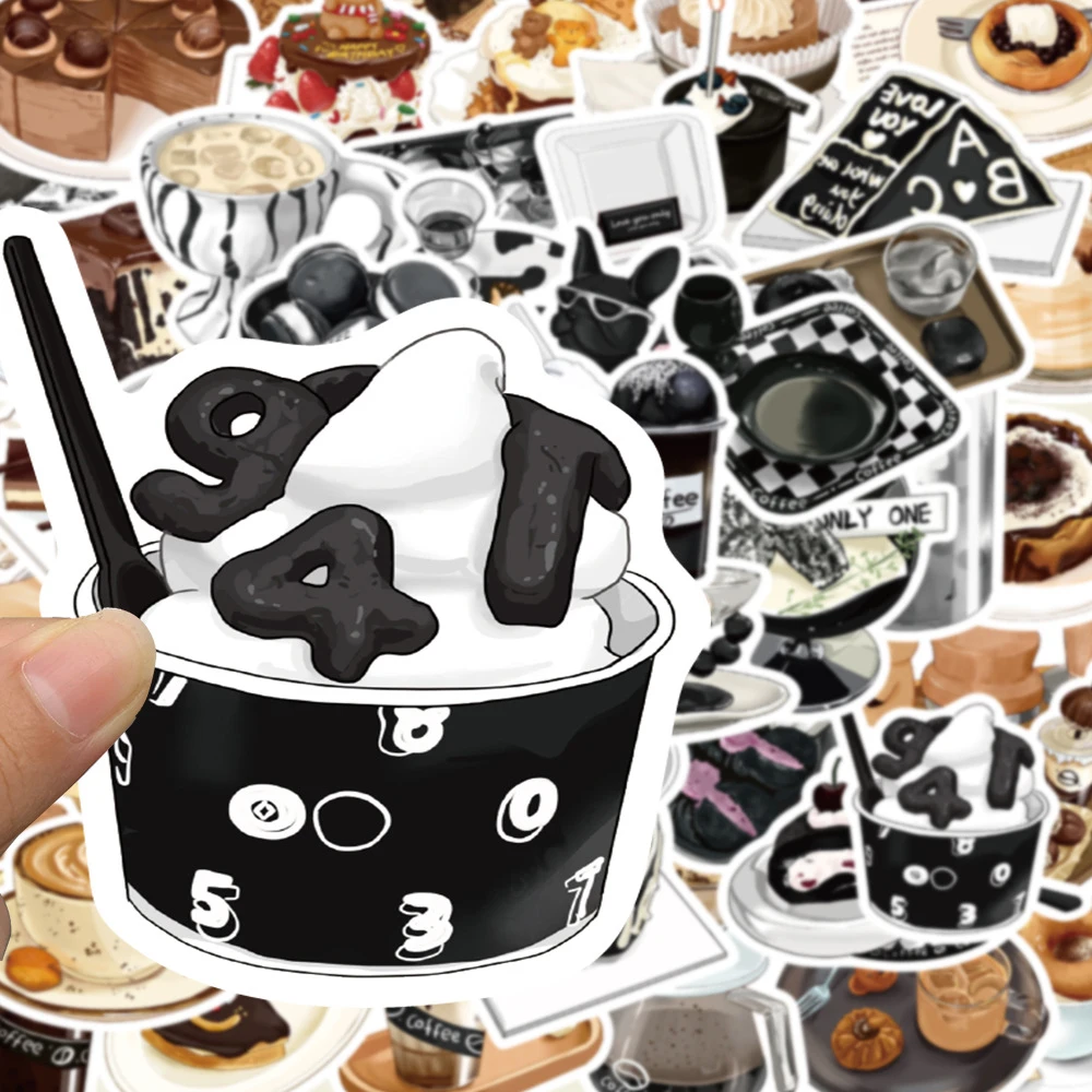 

10/30/50pcs Cake Coffee Afternoon Tea Aesthetic Stickers Vintage Cartoon Art Decals Fridge Water Bottle Phone Sticker Decoration