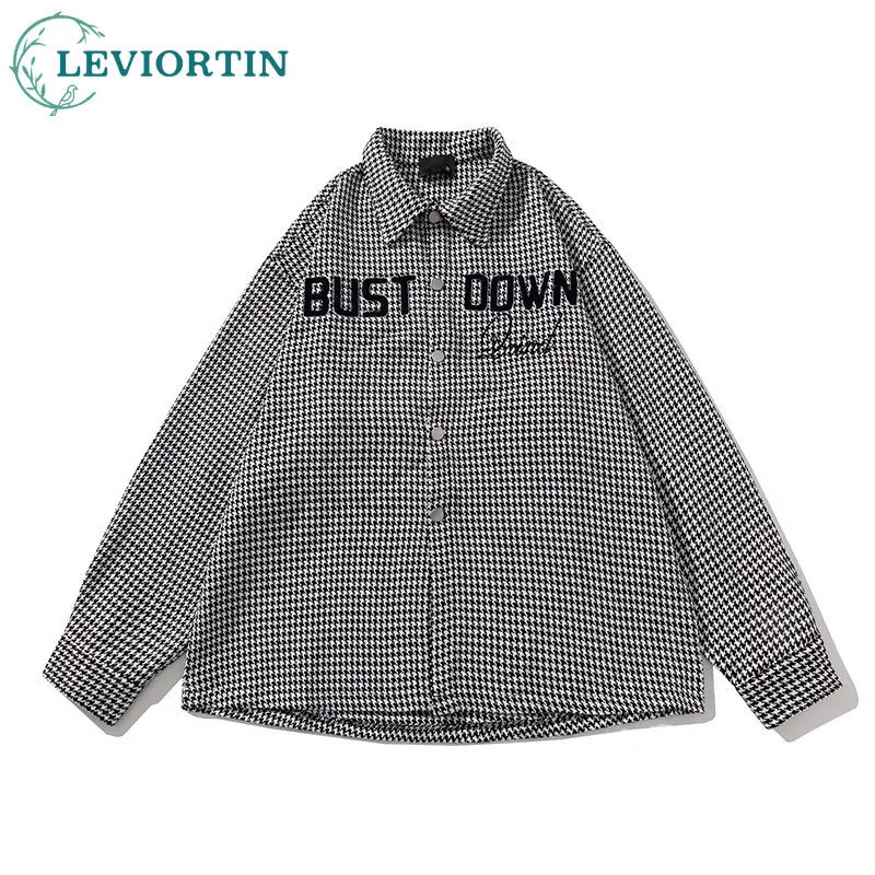 

2025 Spring/Summer New Men's Checkered Knitted Splicing Collar Shirt Fashion Retro Collar Casual Simple Loose Coat C105#