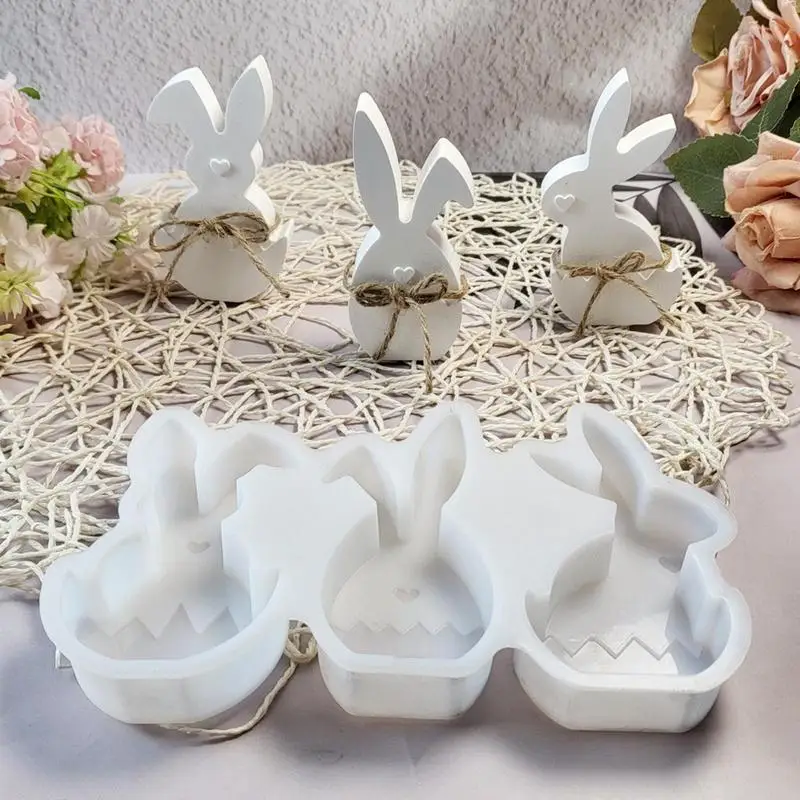 Easter Cute Rabbits Silicone Moulds Gypsum Car Mounted Incense Expanding Gypsum Decoration Mold Aromatherapy Candle Resin Molds