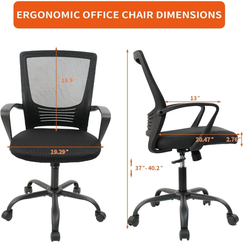 Clatina Bürostuhl Ergonomischer rollender Computer tischs tuhl mit Lordos stütze, drehbare Netz stühle mit Armlehne