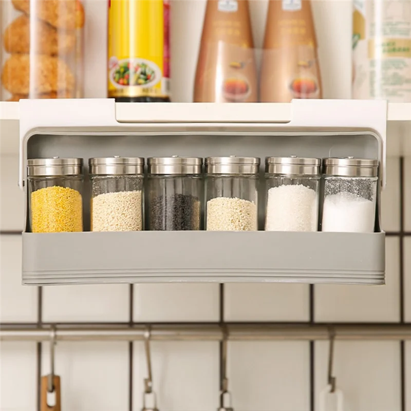 ABZV-Material Combination Set Wall Mounted Spice Rack Non-Perforated Adjustable Seasoning Boxes For Barbecue Storage Case