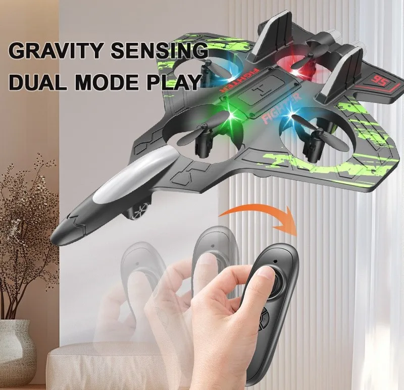 RC Fighter Jet Quadcopter Drone, Lightweight Foam Remote Control Airplane Toy, Easy‑Fly RC Flying Aircraft Toy for Kids Beginners