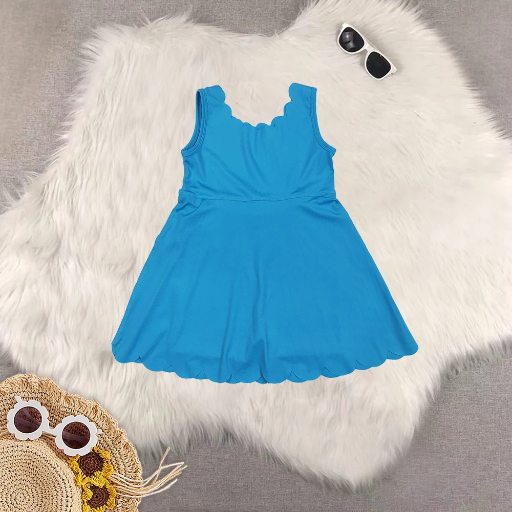 

8.14 Wholesale Western Boutique children clothing Baby Girls Hot Blue Sleeveless Yoga Knee Length Dresses