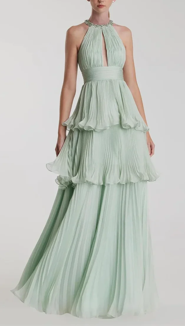 Adore personnalisé élégant Style moderne de haute qualité formelle en mousseline de soie plissée a-ligne licou longues robes sur mesure Occasion bal