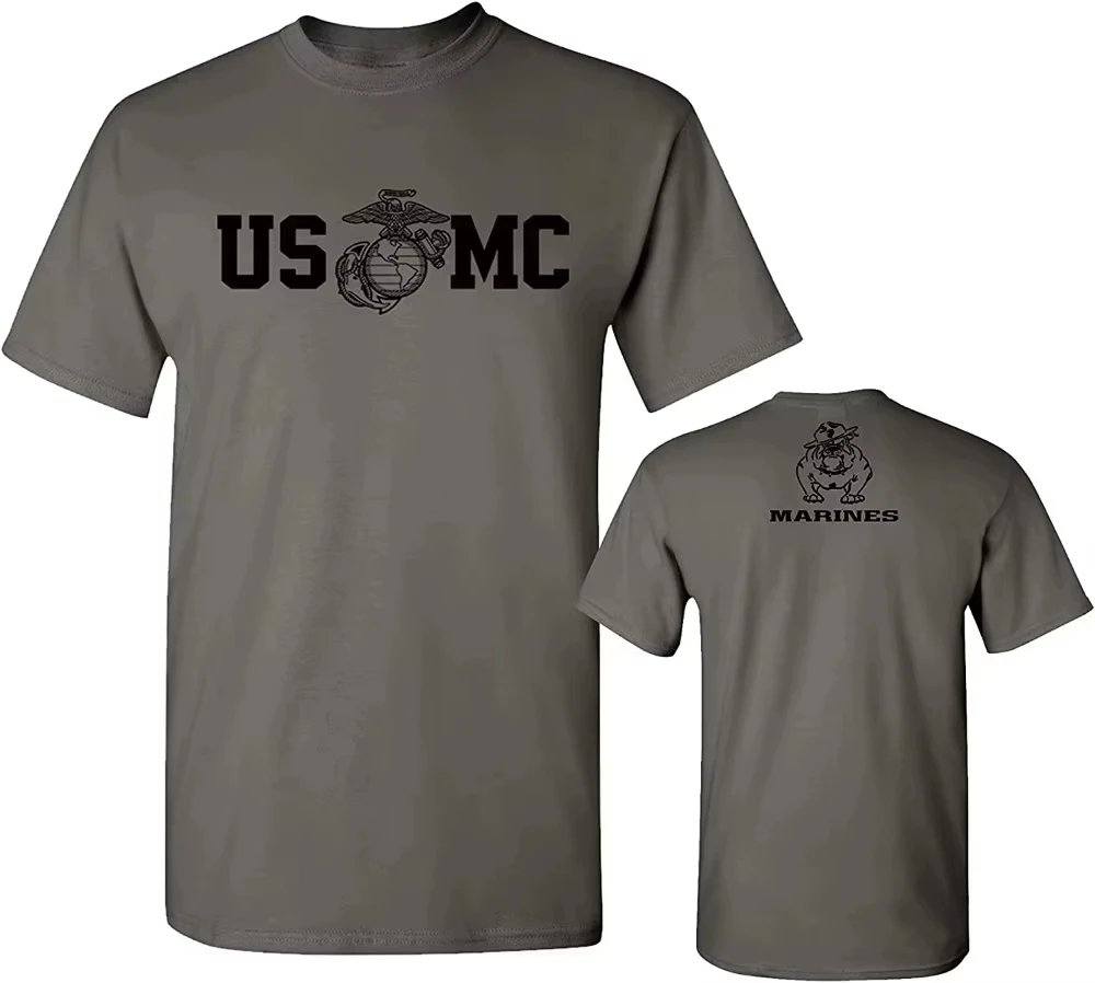 Camiseta Militar Masculina 2026 US Marine Corps Bull Dog USMC de Algodão Gola Redonda Manga Curta Verão Casual Tamanhos S-4XL Confortável