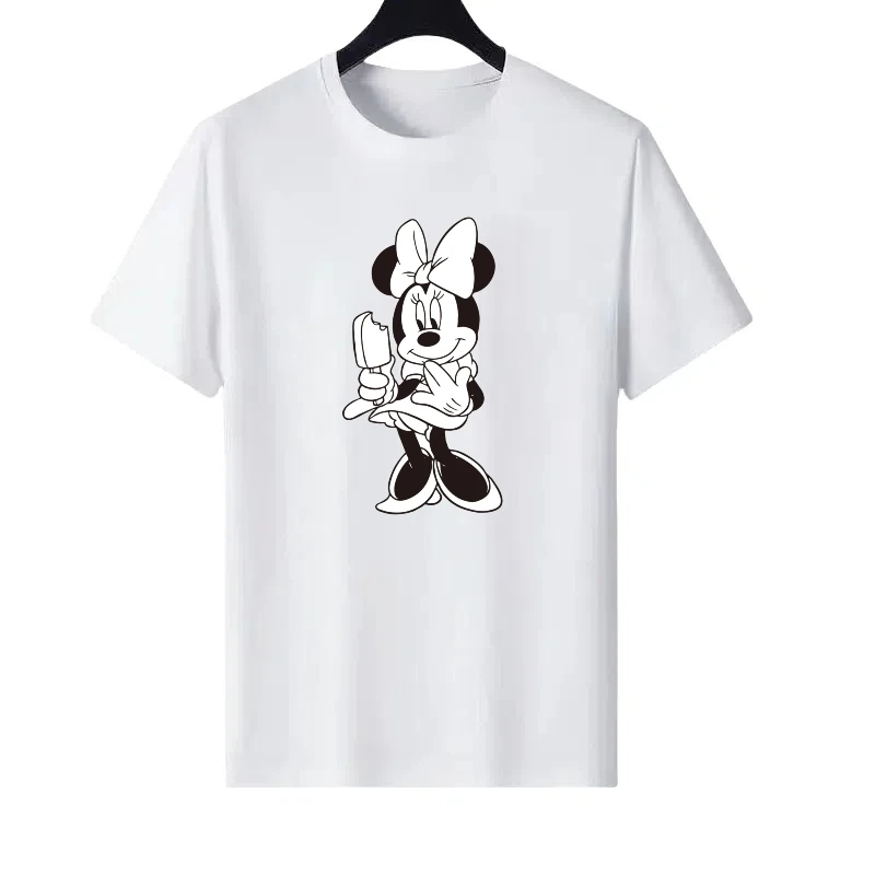 

Disney Minnie Mouse Pattern Woman Fashion Print Parent-child Clothing Tops Funny Ladies Cheap Short Sleeves T-Shirt Sweatshirts