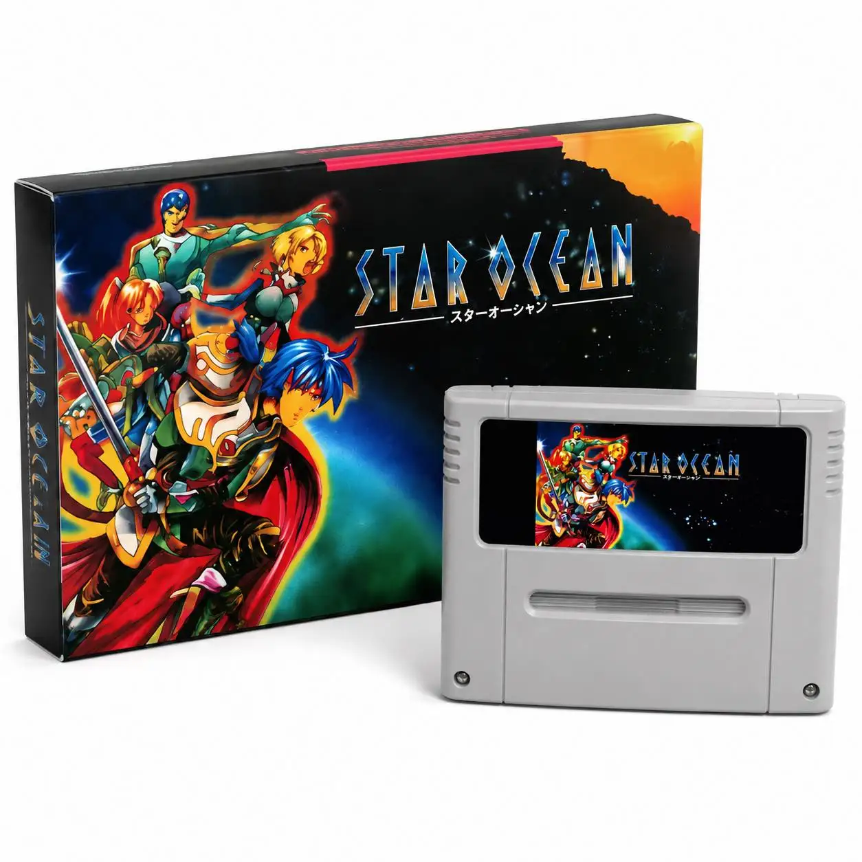 Star Ocean Englische Übersetzung 16-Bit Retro Reproduktions-Cartridge 48 MB Sci-Fi Action-RPG PAL-Version mit Batterie- oder FRAM-Chip-Speicherfunktion