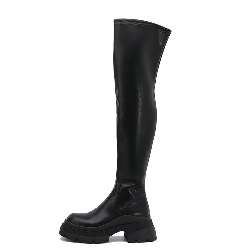 Brand Women Shoes 2023 Autumn Winter Fashion Round Toe Women\'s Over-the-Knee Boots Height-increasing Slimming Black High Boots