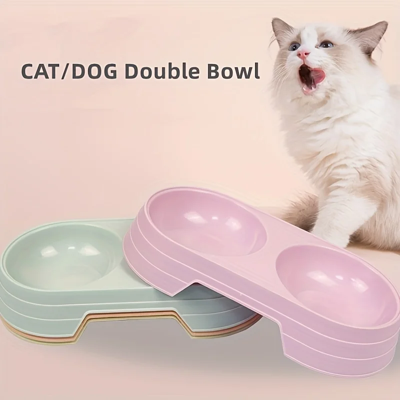 1PCS Pet Double Bowl Plastic Kitten Dog Food Drinking Tray Feeder Cat Feeding Pet Supplies Accessories Dog Accessories Pet Bowl