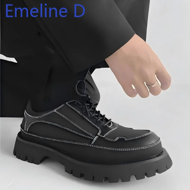 

Round Toe Lace Up Leather Shoes Fashionable British Style Thick Soled Formal Wear Simple and Casual Flat Bottomed Leather Shoes