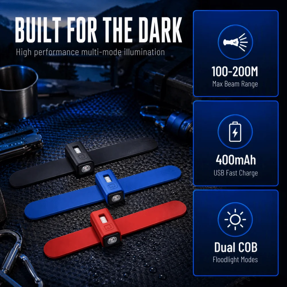 Dual Source Wrist Flashlight Dual Light Source Mini Hands-Free Flashlight Multifunctional 100-200 Meters Wrist Work Light