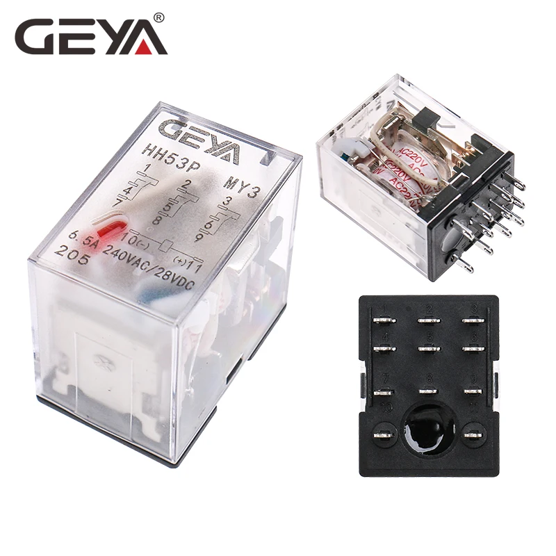 

SALE GEYA 11Pins Mini Relay DC5V DC12V DC24V AC110V AC220V HH53P 5A Miniature Electromagnetic General Purpose Relay