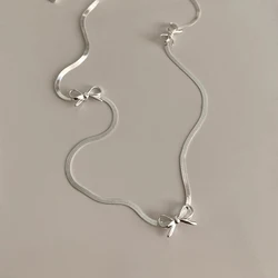 Christmas Gift 925 Sterling Silver Sparkling Bow Necklace Fashionable Temperament Bow Snake Bone Chain Exquisite Luxury Jewelry