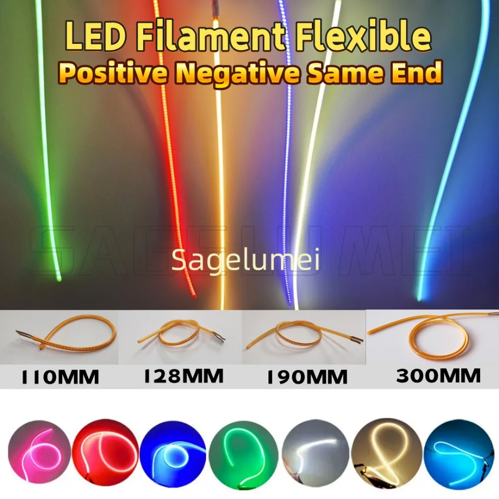 DIY LED Filament Flexible Edison Bulb Lamp Parts DC3V 110/128/190/300mm Positive Negative Same End Party Christmas lights Decor