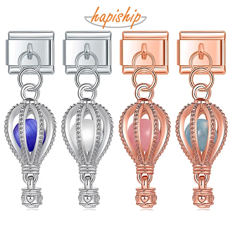 Hapiship New Fashion Sweet Hot Air Balloon Italian Links Charm Fit 9mm Bracelet Stainless Steel Jewelry DIY Making DJ283