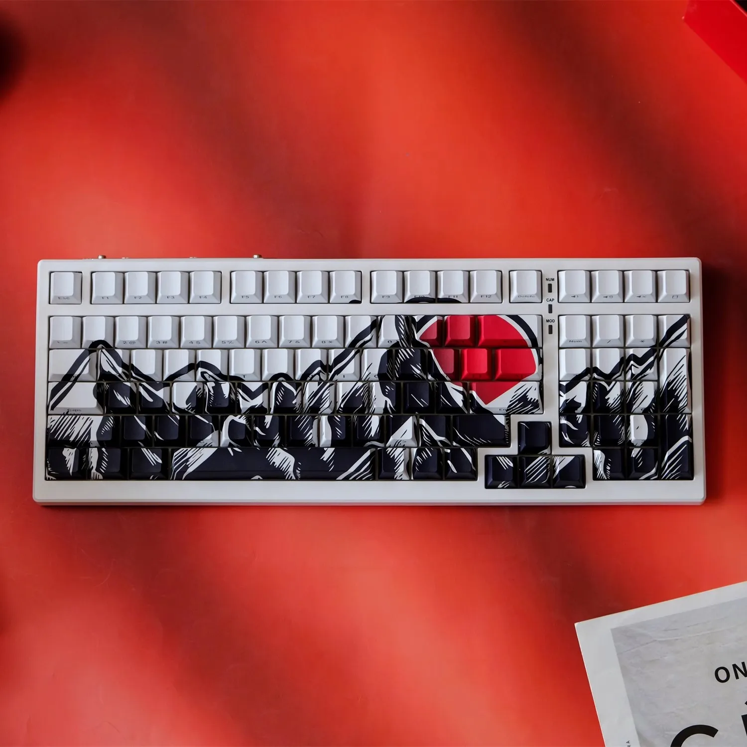 1 Set Rising Red Sun Theme Keycaps PBT Dye Sub Side Printed Backlit Key Caps Cherry Profile Keycap For MX Switch Keyboard