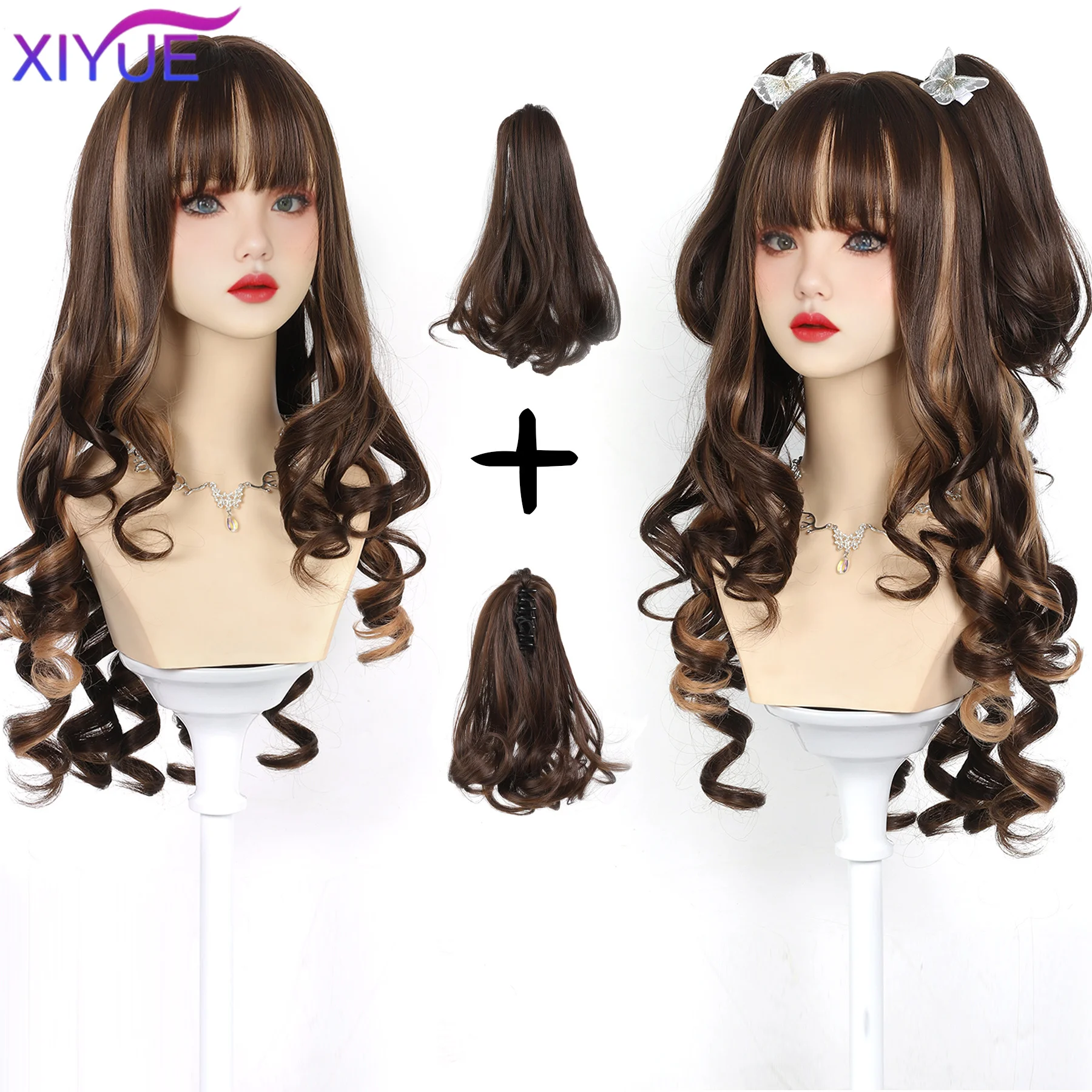 Synthetic Unintentional Rabbit Long Curly Hair Tiger Clip Double Ponytail Synthetic Wig Full Head Halloween Lolita Hairstyle Wig
