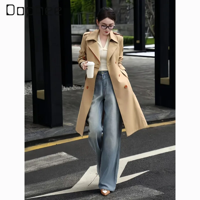 Elegant Professional Fashion Women's High-end Socialite Suit Collar Mid-length Trench Coat Commuting Style Single-breasted Coat
