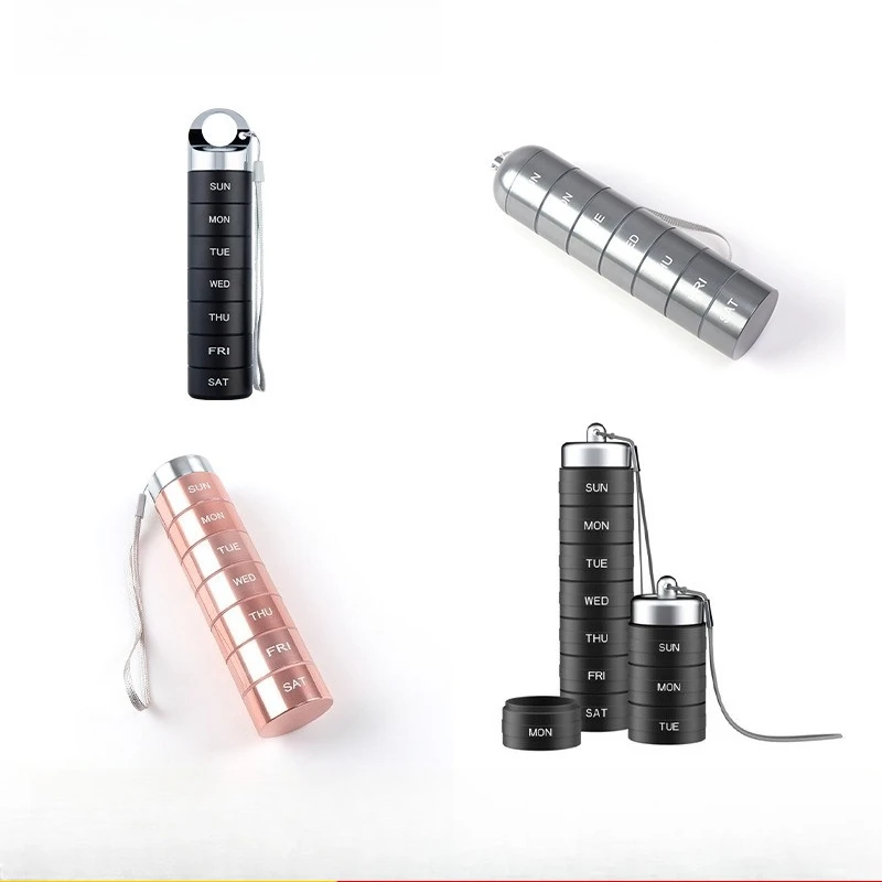 

1pcs Hot Sale Waterproof Metal Pill Box Portable 7 Days Large Aluminum Alloy Vitamin Storage Case for Travel Daily Use