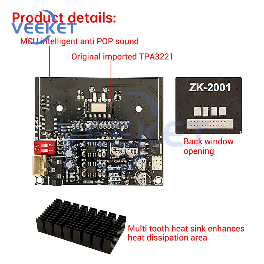 DC 10-30V ZK-2001 Pure Post Amplifier Board Dual Channel 100W+100W