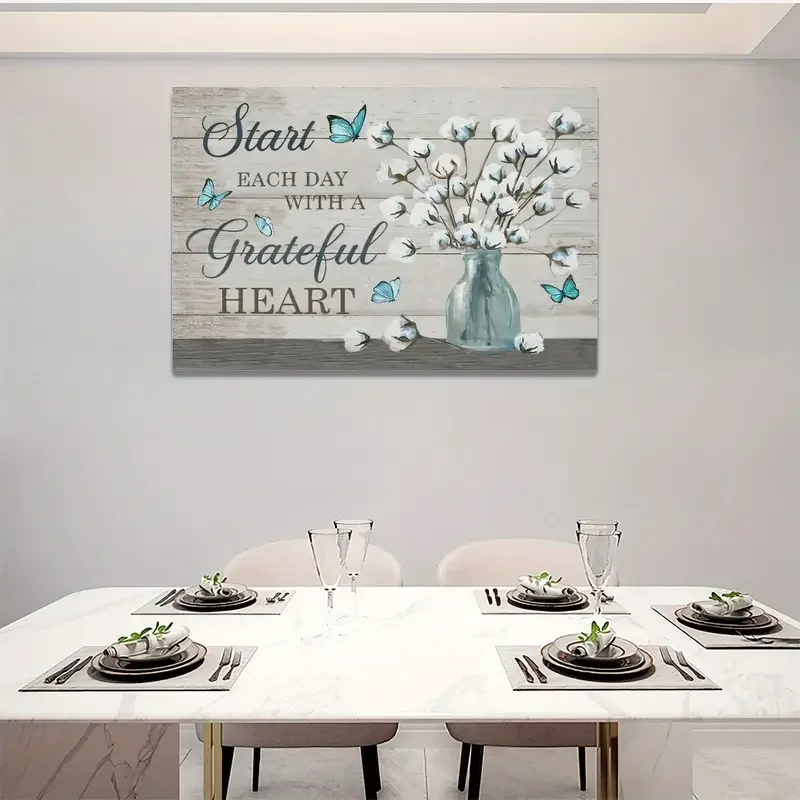 صورة زهرة قطنية ريفية لديكور الحمام ، فن جداري لمزرعة المنزل بدون إطار ، رسم ريفي ، اقتباس ملهم ، 1: 1000