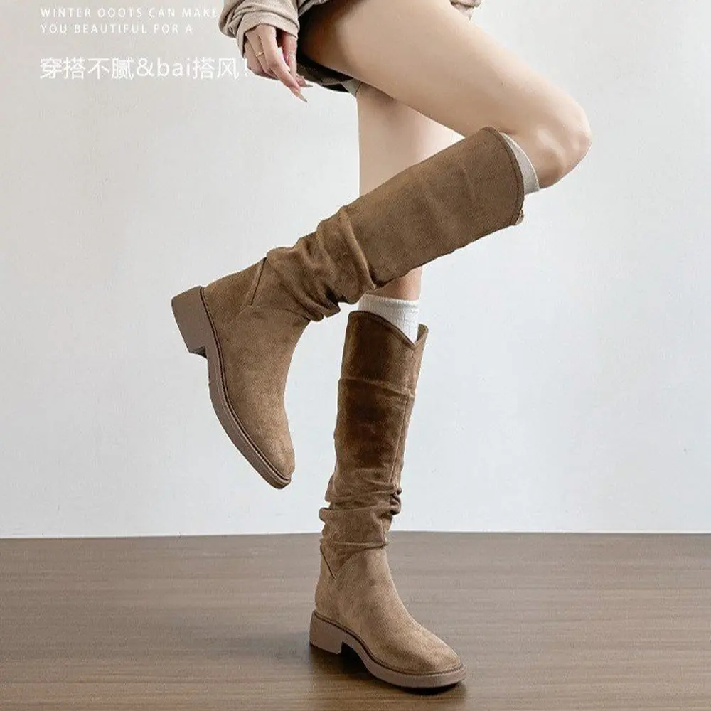 واسعة العرض أحذية طويلة للنساء قبعات رعاة البقر الغربية فارس عالية أنبوب خمر Sle الجوارب الخريف الربيع كعب منخفض بولي Leather الجلود #3