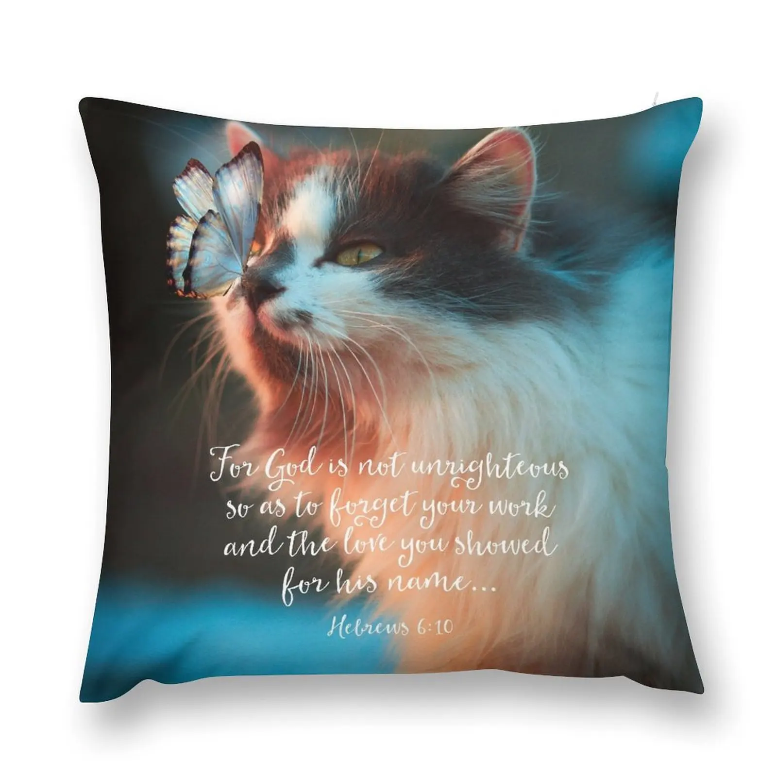 Hebrews 6:10 (Cat and Butterfly) Throw Pillow Christmas Pillow pillow cover christmas